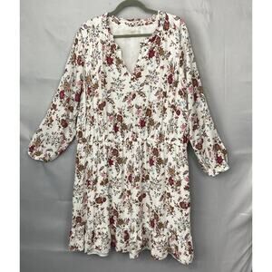LOFT Plus Dress Womens 24 Floral Lined A-Line Pullover Gauzy Boho 3/4 Slv Ruffle